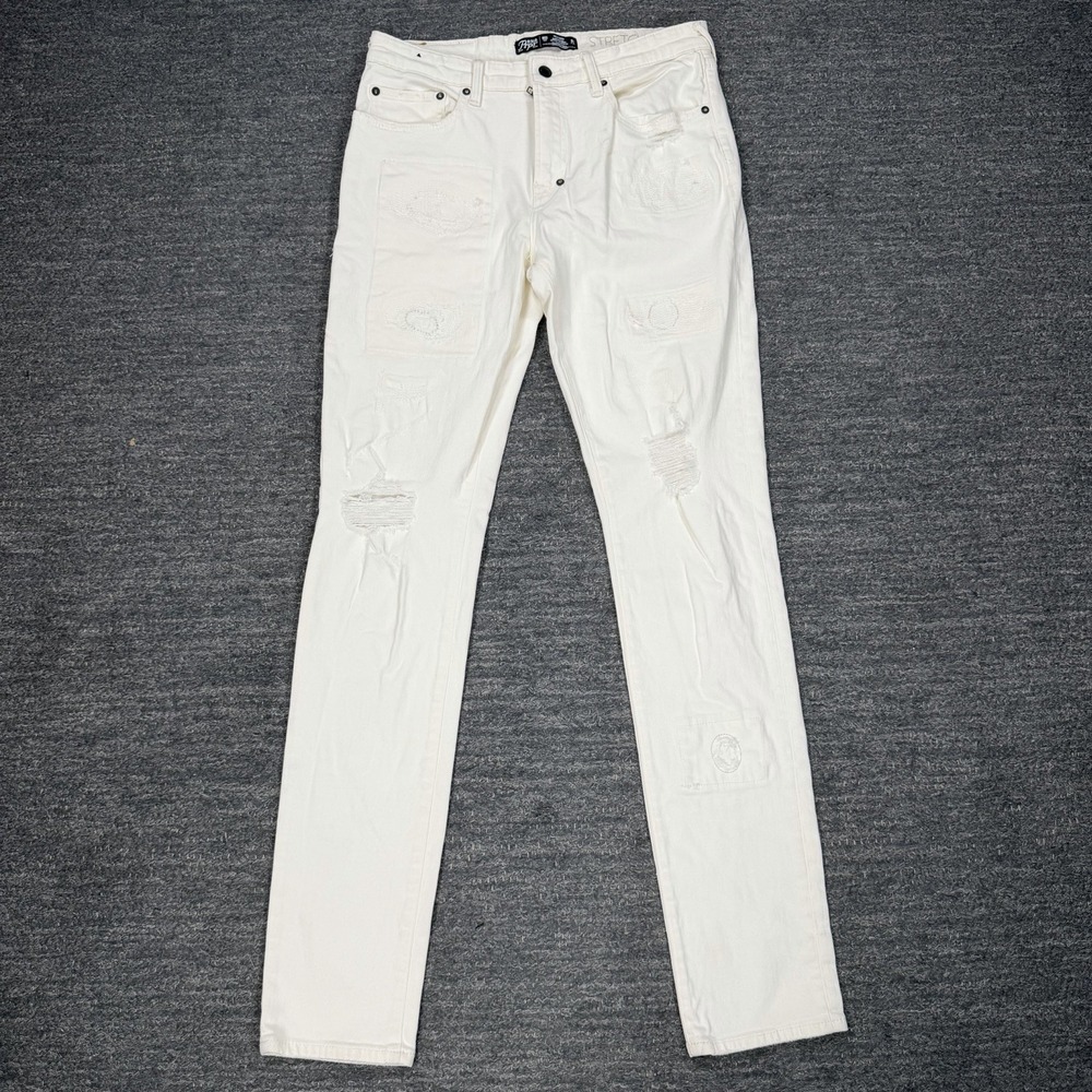 PRPS Windsor Distressed Slim Fit Stretch Denim Jeans Men 33X34 White Rocker USA